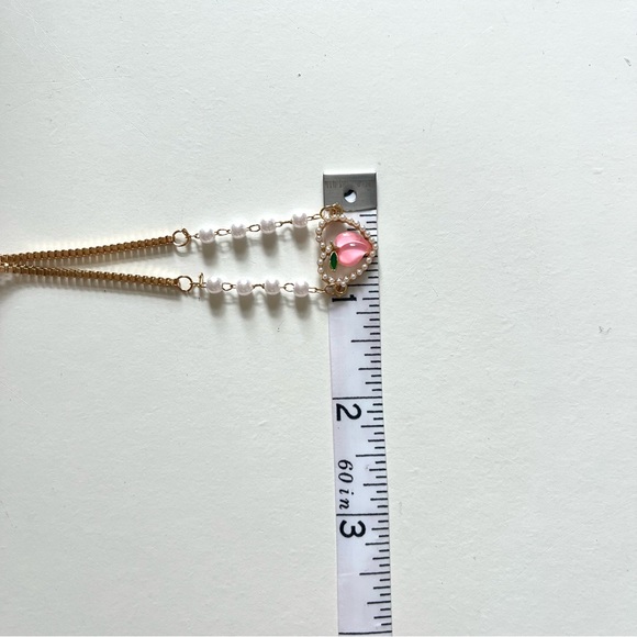 Gold Tone Costume Jewelry Bracelet with Heart, Peach, and Pearls - Picture 5 of 5